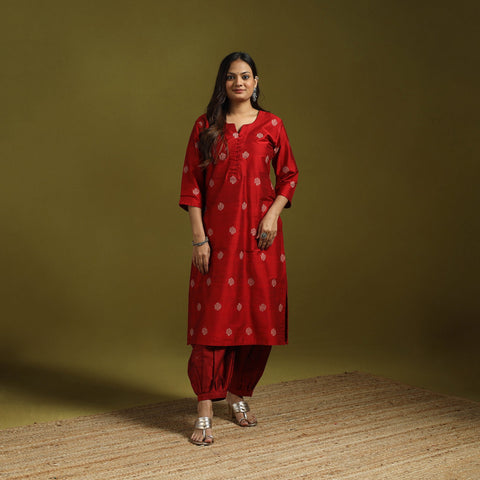 Spun dupion viscose silk thread buti 2pc kurta set