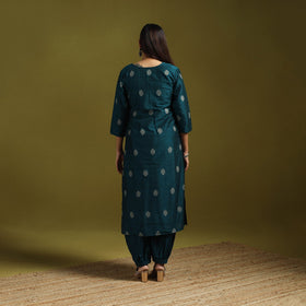 Spun dupion viscose silk thread buti 2pc kurta set