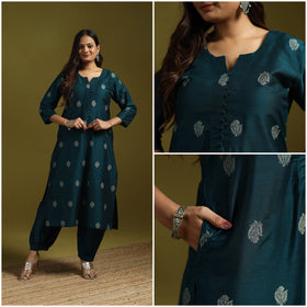 Spun dupion viscose silk thread buti 2pc kurta set