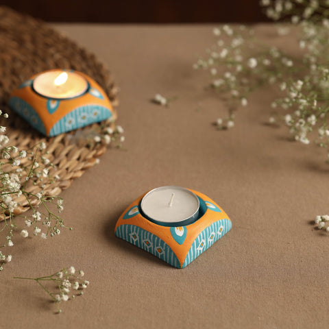  Hexagon - Handpainted Clay Candle Holders (Set of 2) Online in India l iTokri.com 