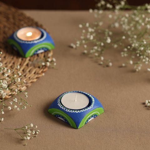  Hexagon - Handpainted Clay Candle Holders (Set of 2) Online in India l iTokri.com 
