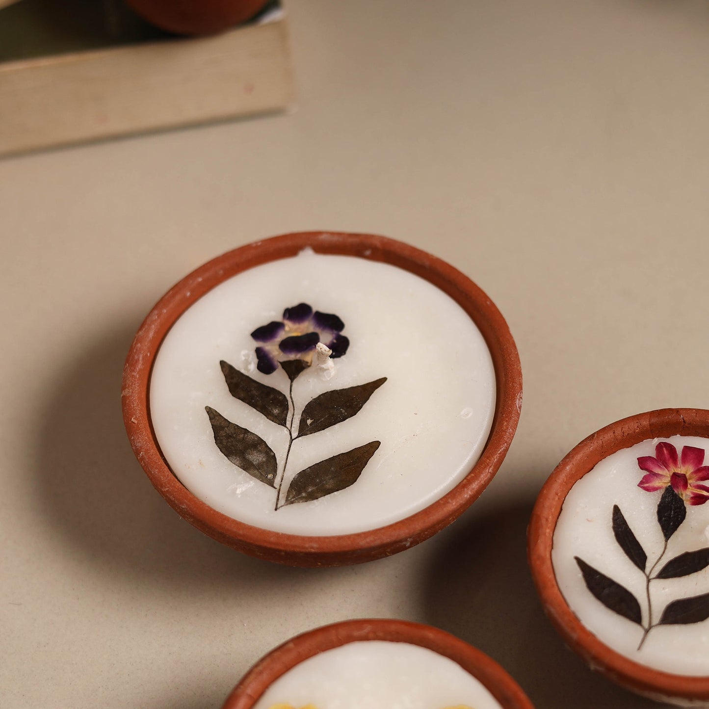 Sri aurobindo ashram clay diya with wax (set of 3) 05