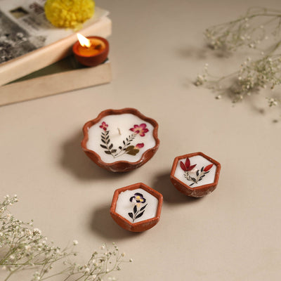 Sri aurobindo ashram clay diya with wax (set of 3) 09