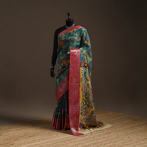 Srikalahasti handloom mangalagiri pattu silk handpainted