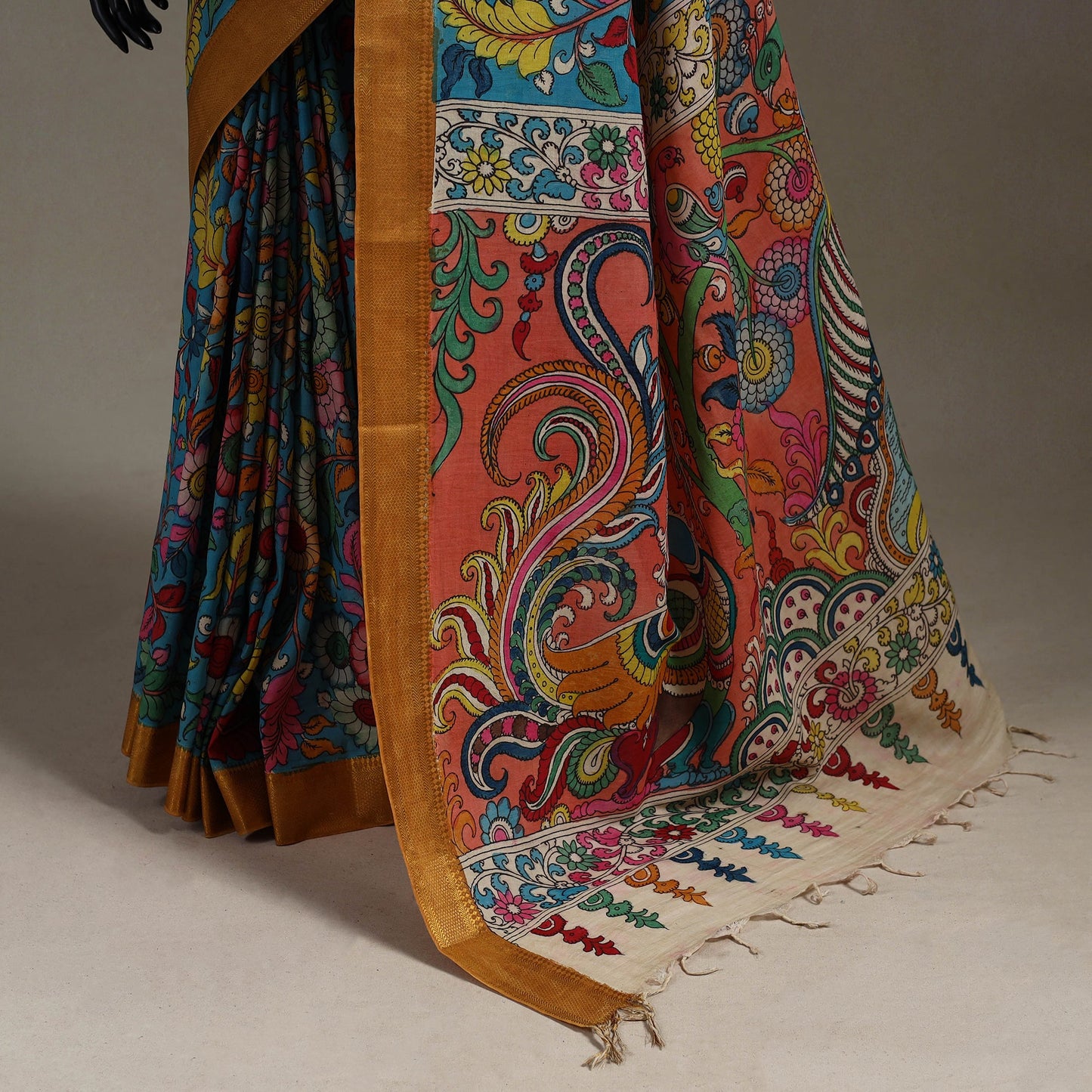 Srikalahasti handpainted natural dyed bangalore silk zari