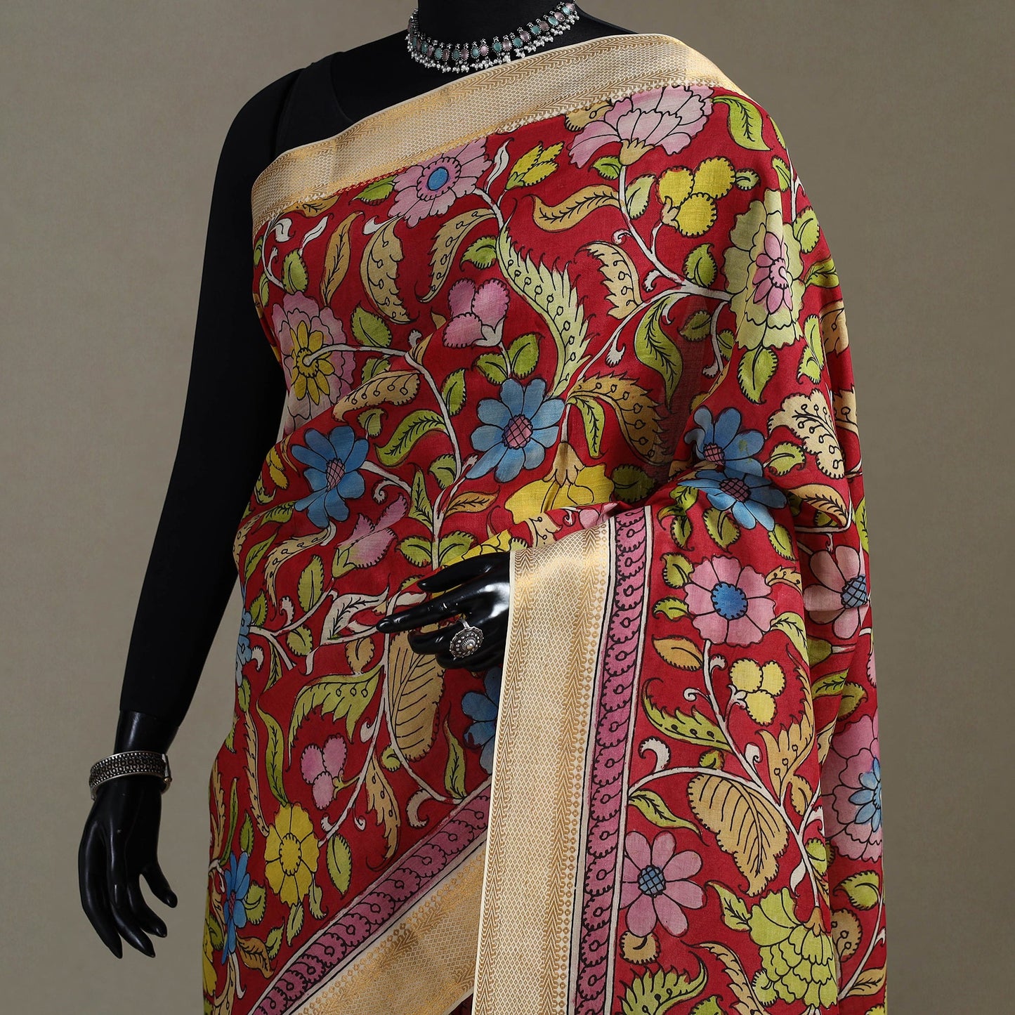 Srikalahasti handpainted natural dyed bangalore silk zari