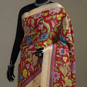 Srikalahasti handpainted natural dyed bangalore silk zari