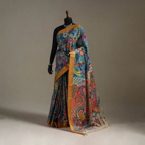 Srikalahasti handpainted natural dyed bangalore silk zari