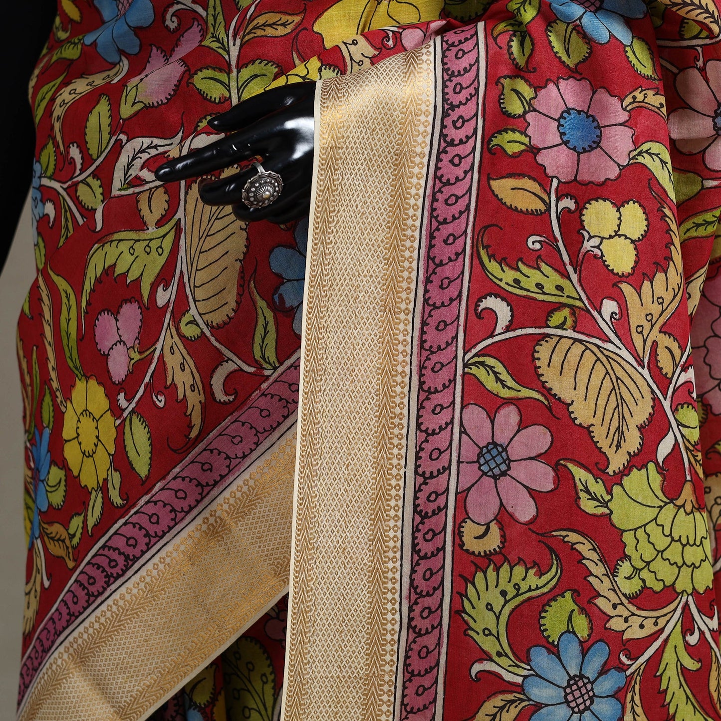 Srikalahasti handpainted natural dyed bangalore silk zari