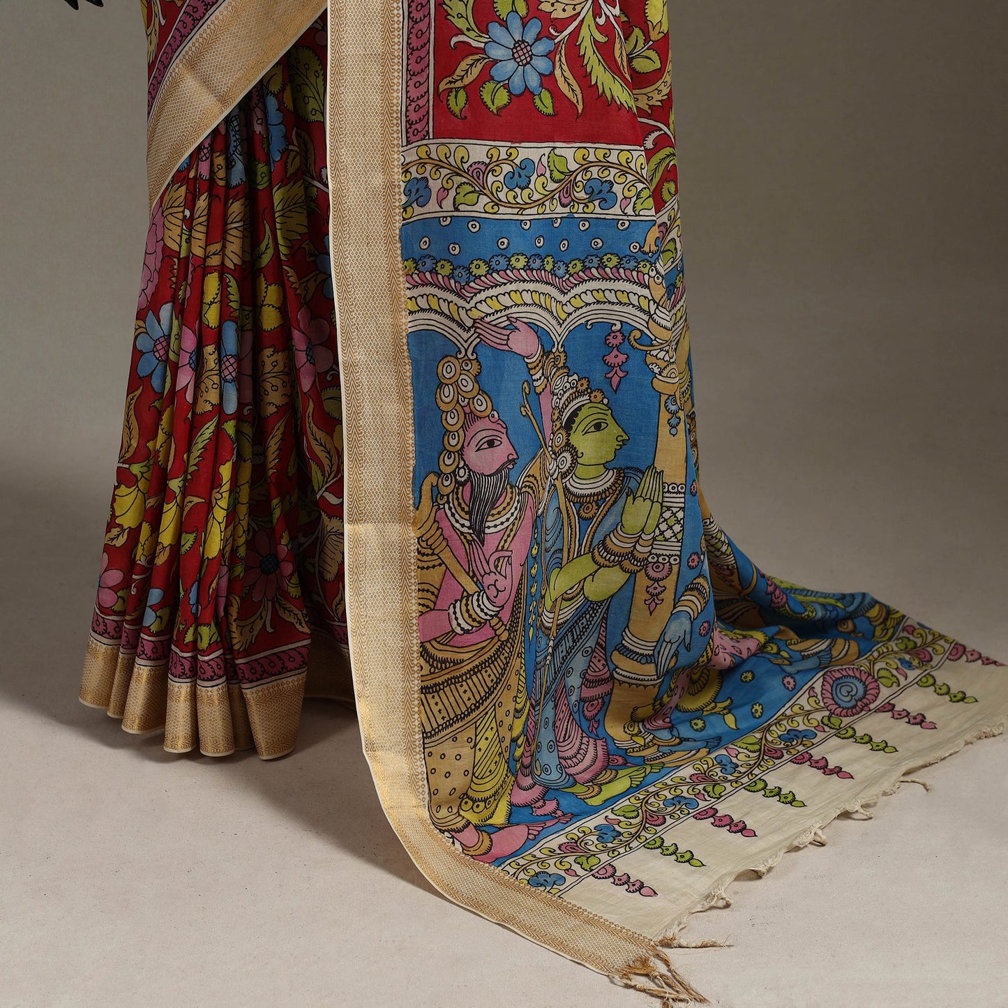 Srikalahasti handpainted natural dyed bangalore silk zari