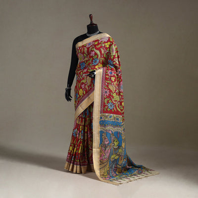 Srikalahasti handpainted natural dyed bangalore silk zari