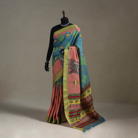 Srikalahasti handpainted natural dyed bangalore silk zari