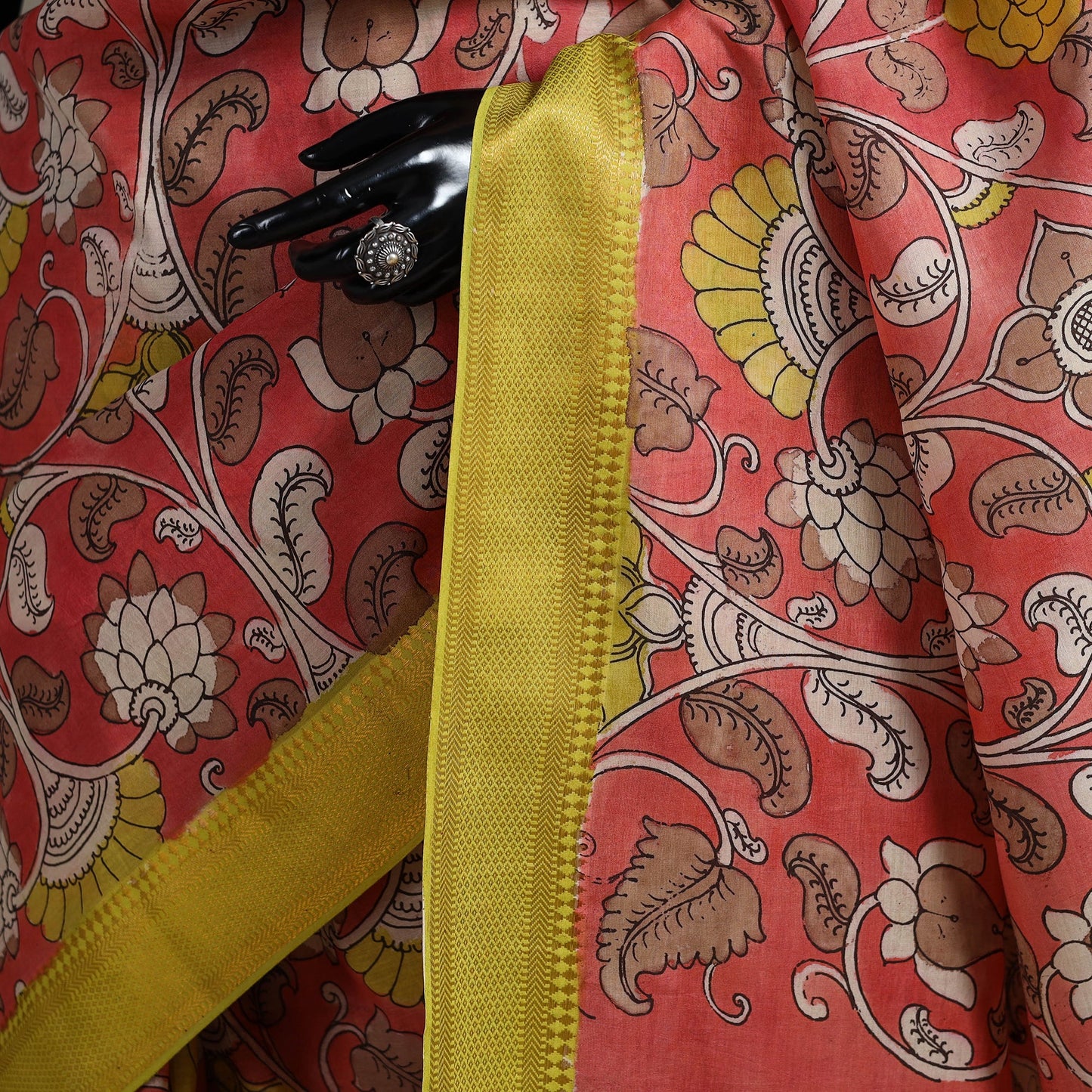 Srikalahasti handpainted natural dyed bangalore silk zari