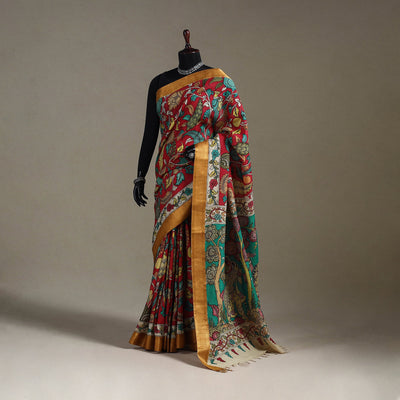 Srikalahasti handpainted natural dyed bangalore silk zari