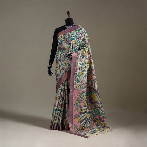 Srikalahasti handpainted natural dyed bangalore silk zari