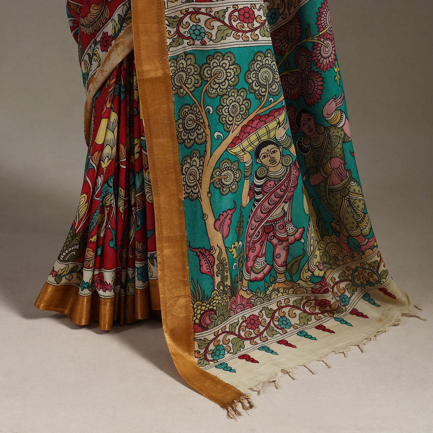 Srikalahasti handpainted natural dyed bangalore silk zari