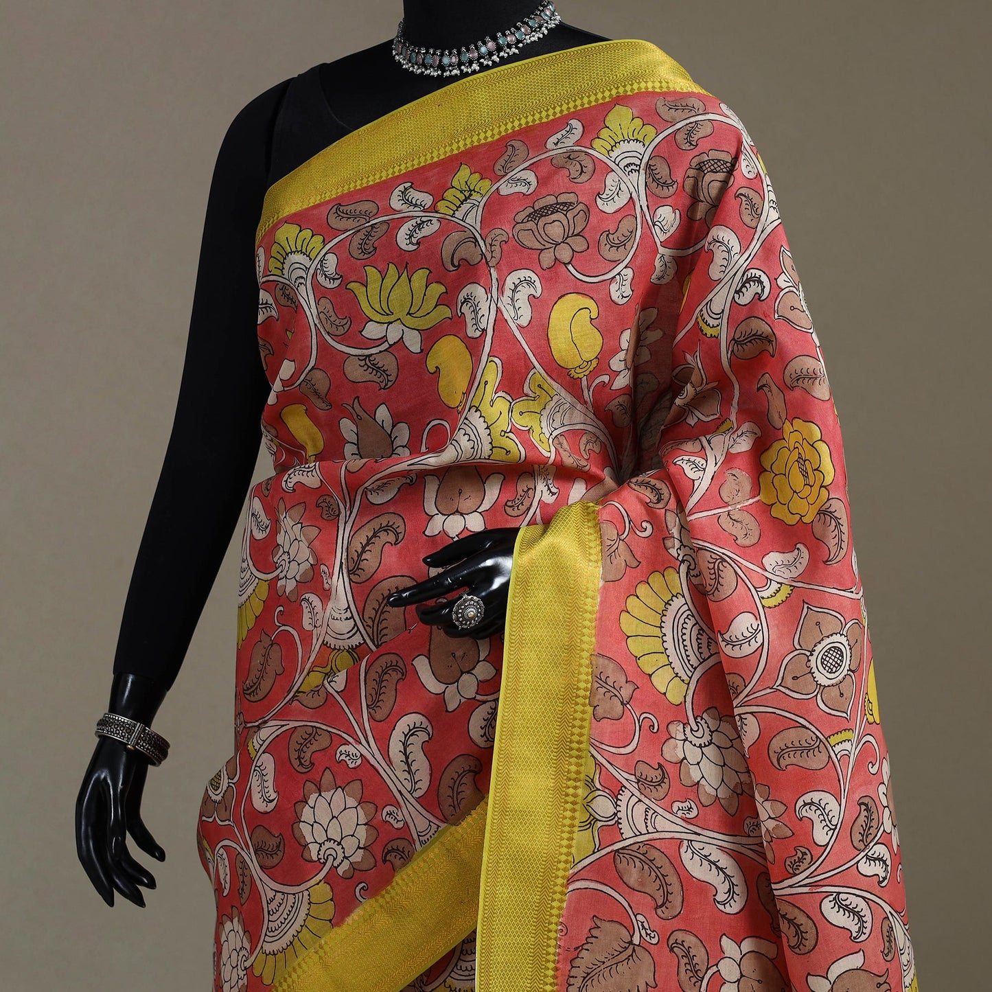 Srikalahasti handpainted natural dyed bangalore silk zari