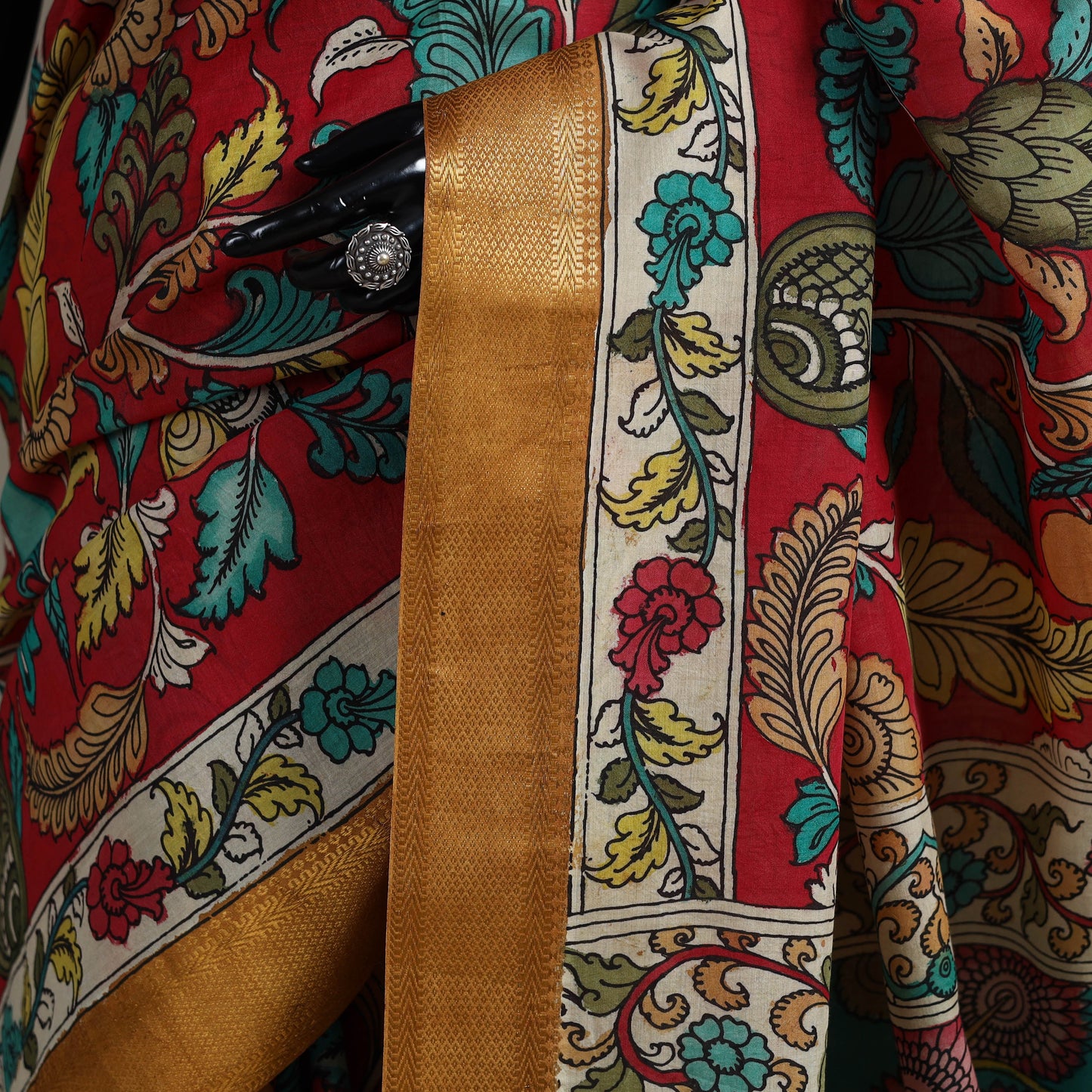 Srikalahasti handpainted natural dyed bangalore silk zari