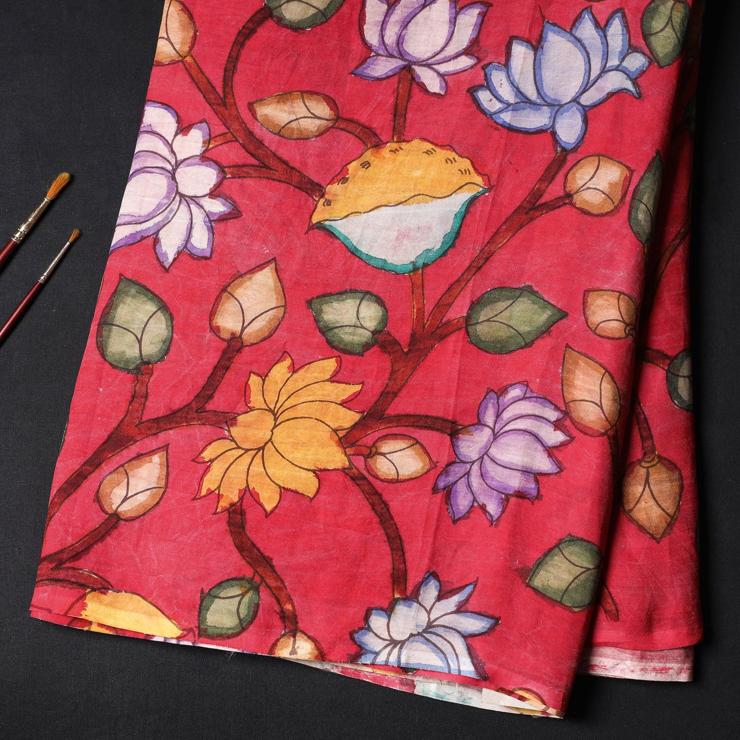  Srikalahasti Kalamkari Handpainted Pen Work Chanderi Silk Handloom Fabric 07 
