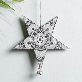  Star - Festive Decor Sequin Work Handpainted Wooden Hanging 
