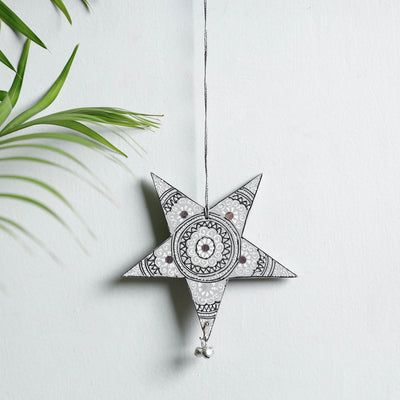  Star - Festive Decor Sequin Work Handpainted Wooden Hanging 