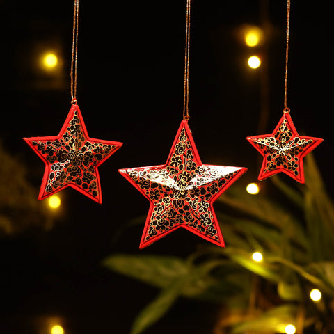  Star - Kashmir Handpainted Wooden Christmas Ornament (Set of 3) 