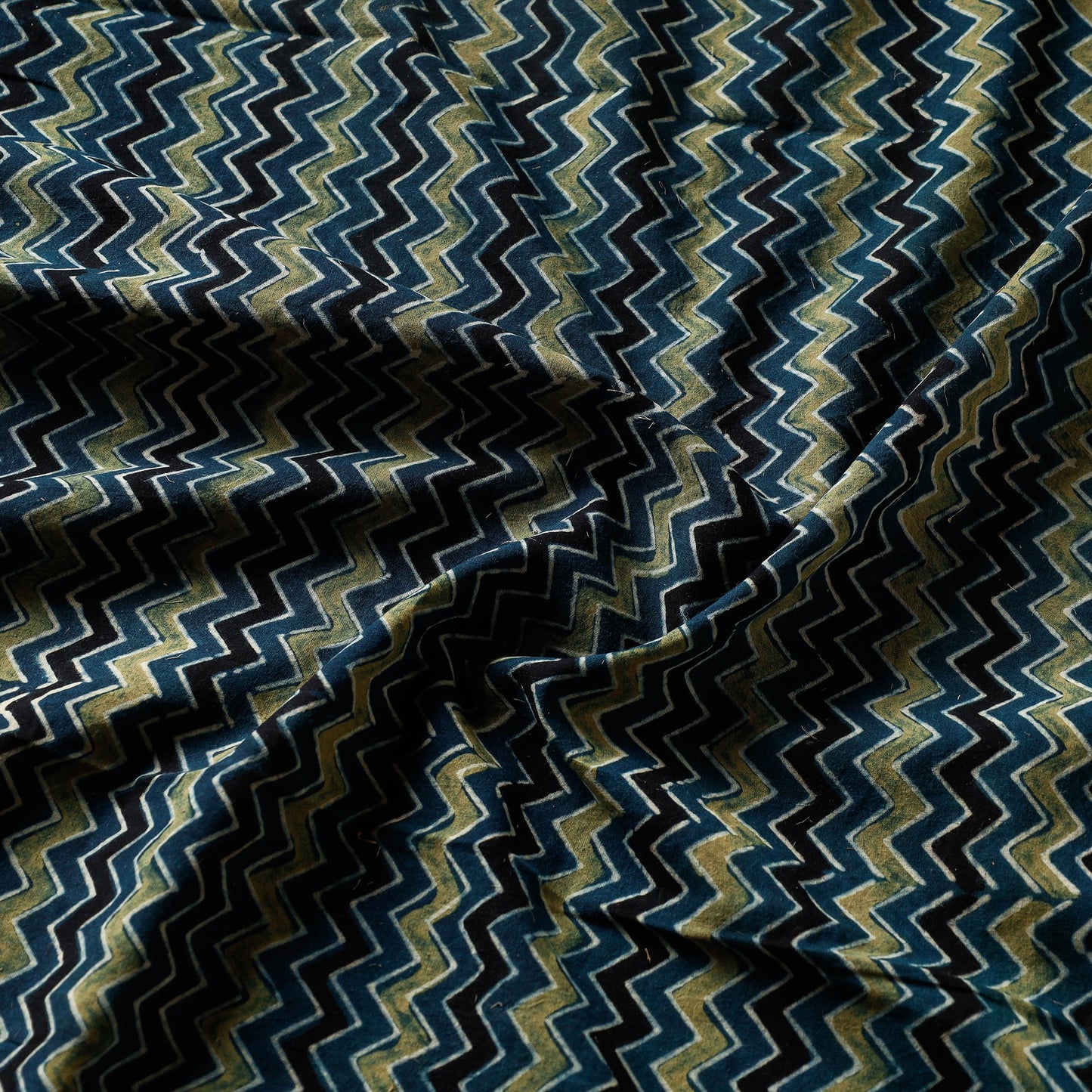  Steel Blue Chevron Block Print Cotton Ajrakh Fabric