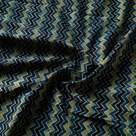  Steel Blue Chevron Block Print Cotton Ajrakh Fabric