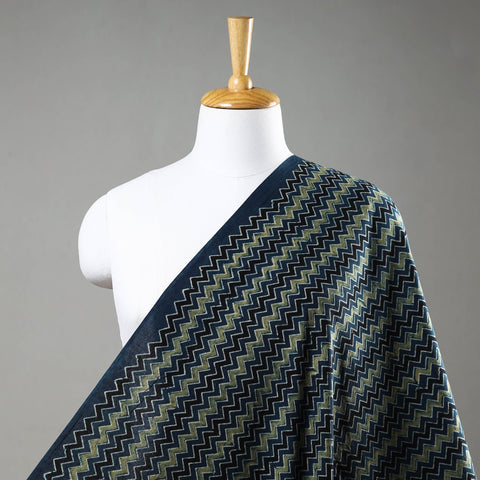  Steel Blue Chevron Block Print Cotton Ajrakh Fabric