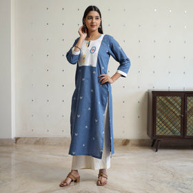  Jacquard Weave Cotton Kurta with Ikat Patchwork 18 