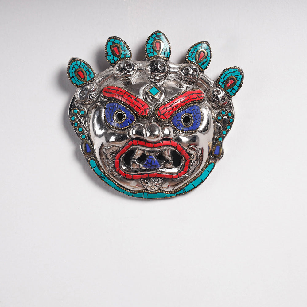 Stone Work White Metal Bhairav Wall Hanging