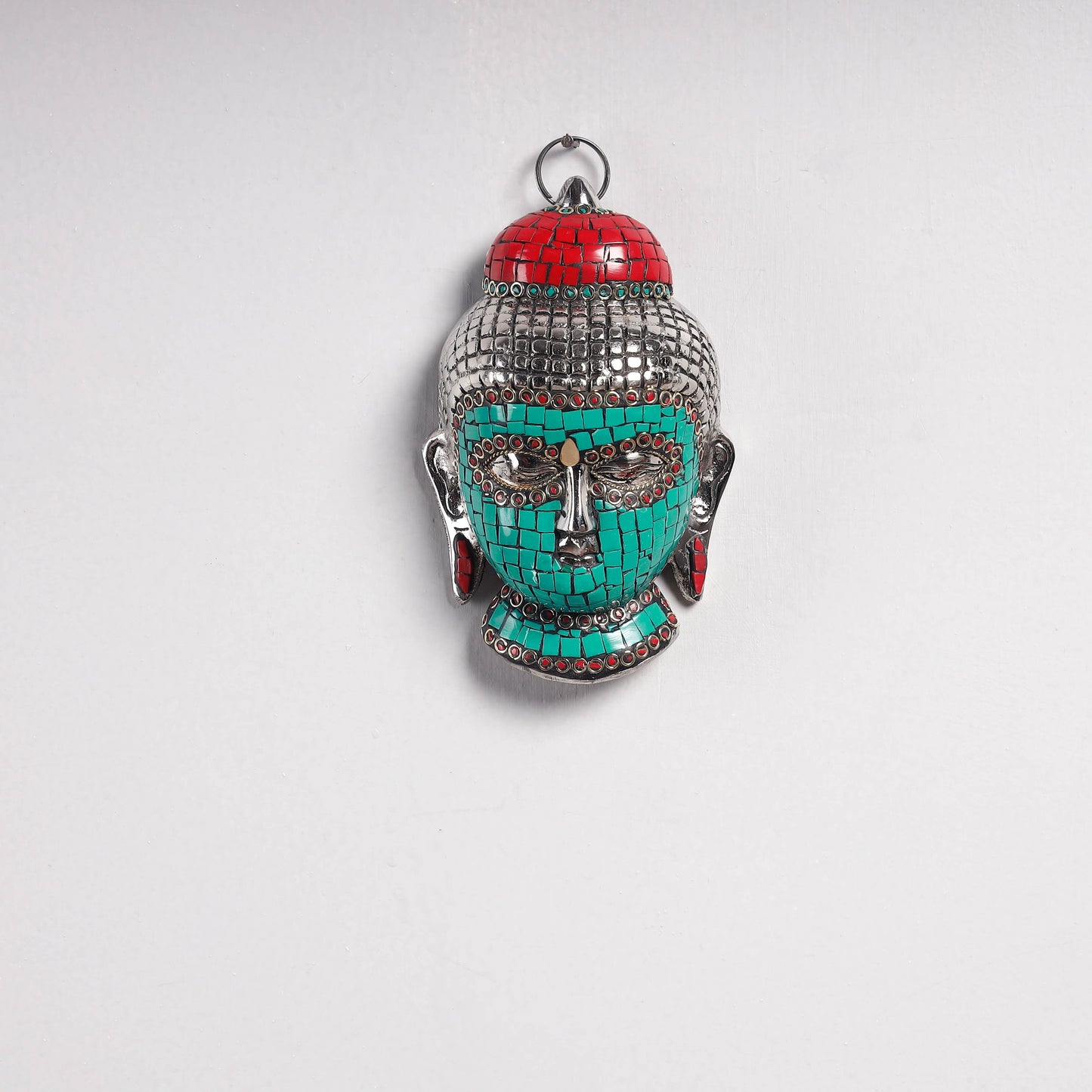  Stone Work White Metal Buddha Wall Hanging 