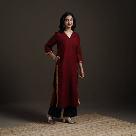 Straight cotton dharwad kurta for women 18 - handcrafted