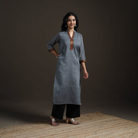 Straight cotton dharwad kurta for women 22 - handcrafted
