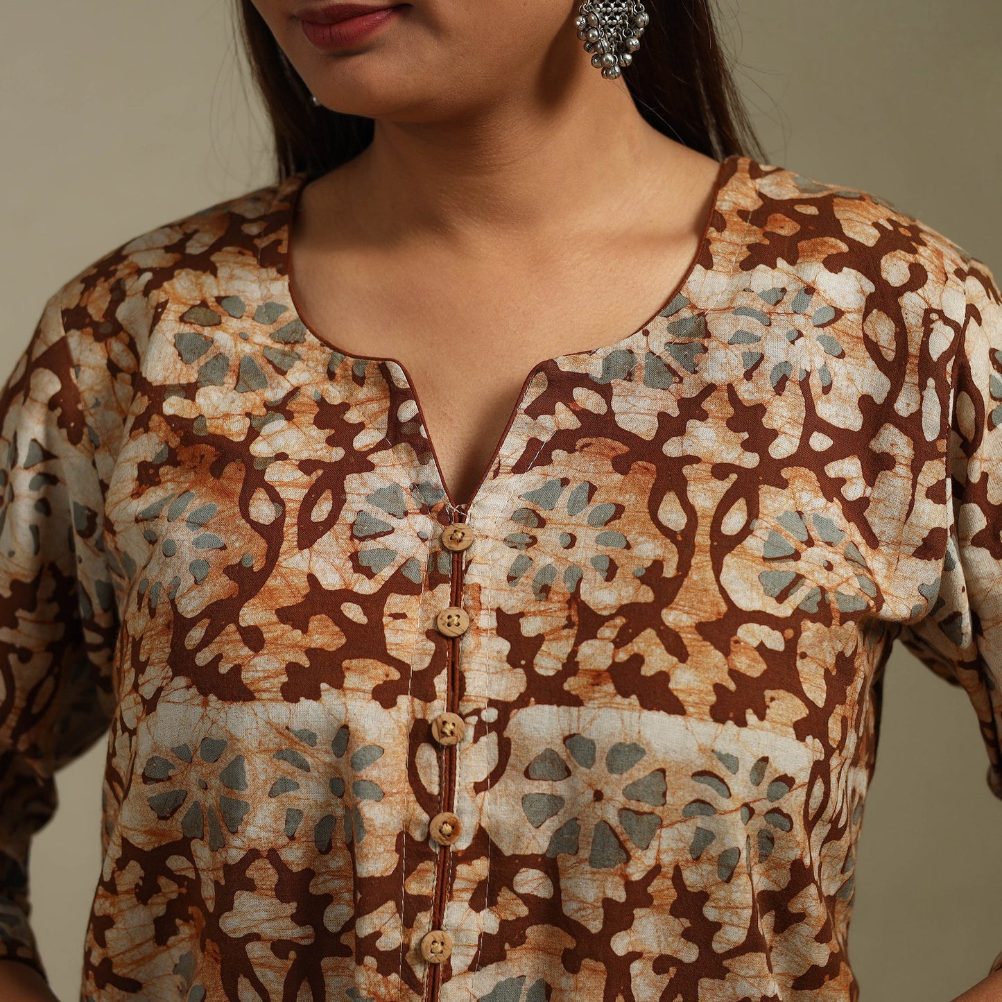 Straight cotton hand batik kurta for women 23 - handcrafted