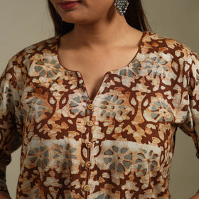 Straight cotton hand batik kurta for women 23 - handcrafted