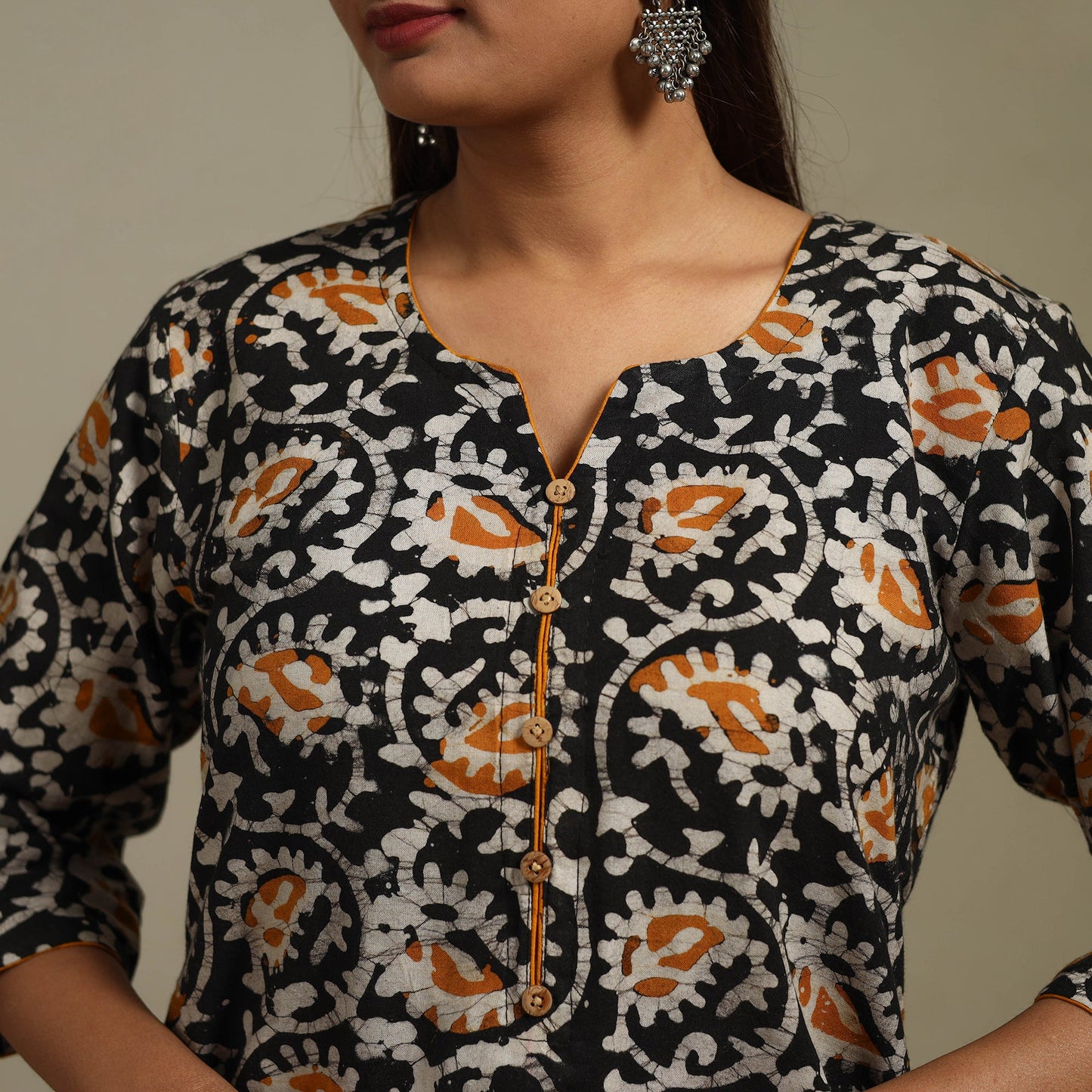 Straight cotton hand batik kurta for women 24 - handcrafted
