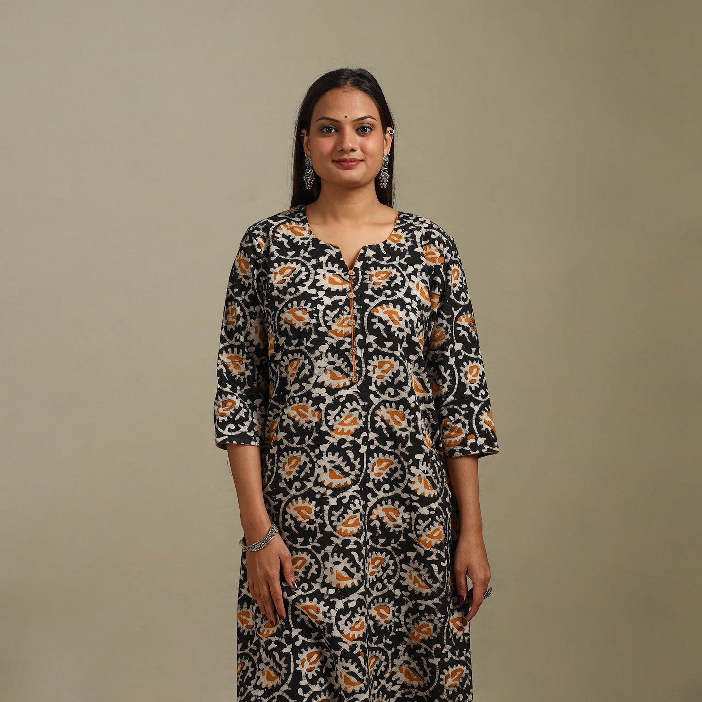 Straight cotton hand batik kurta for women 24 - handcrafted