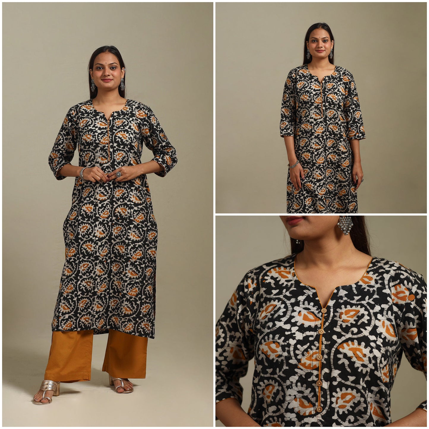 Straight cotton hand batik kurta for women 24 - handcrafted