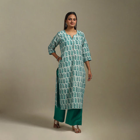 Straight cotton hand batik kurta for women 25 - handcrafted