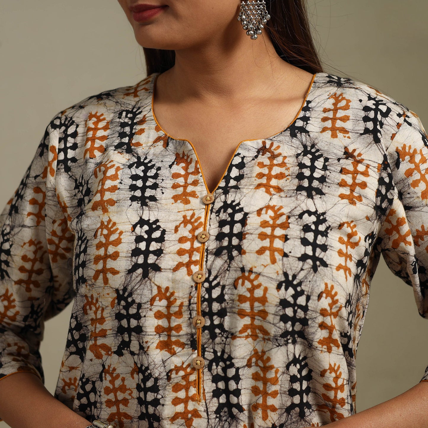 Straight cotton hand batik kurta for women 26 - handcrafted