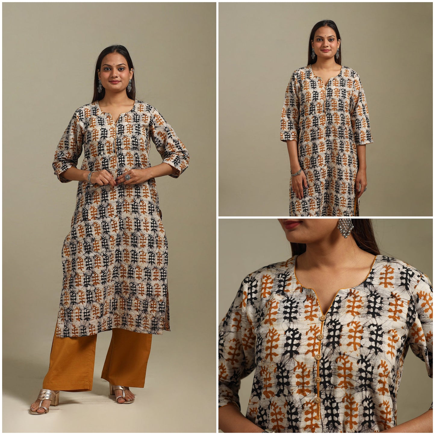 Straight cotton hand batik kurta for women 26 - handcrafted