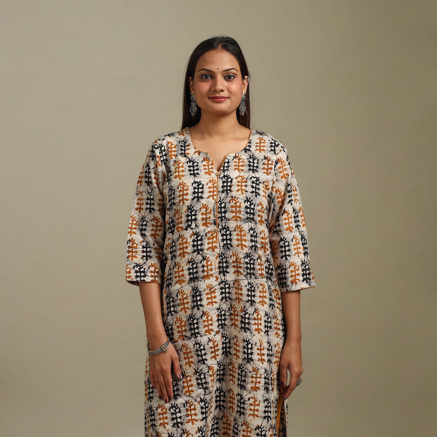 Straight cotton hand batik kurta for women 26 - handcrafted