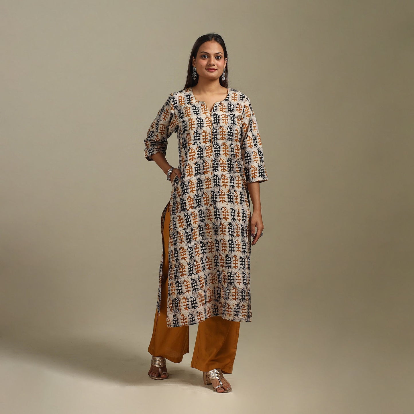 Straight cotton hand batik kurta for women 26 - handcrafted
