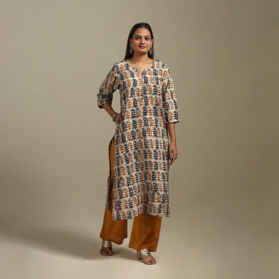 Straight cotton hand batik kurta for women 26 - handcrafted