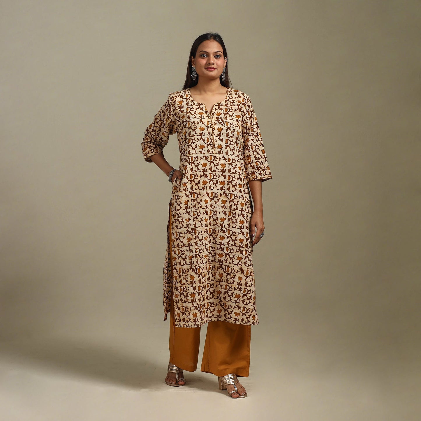 Straight cotton hand batik kurta for women 27 - handcrafted