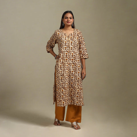 Straight cotton hand batik kurta for women 27 - handcrafted