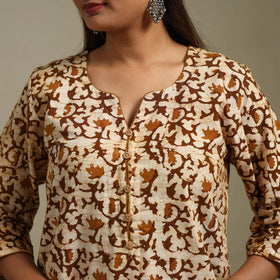 Straight cotton hand batik kurta for women 27 - handcrafted