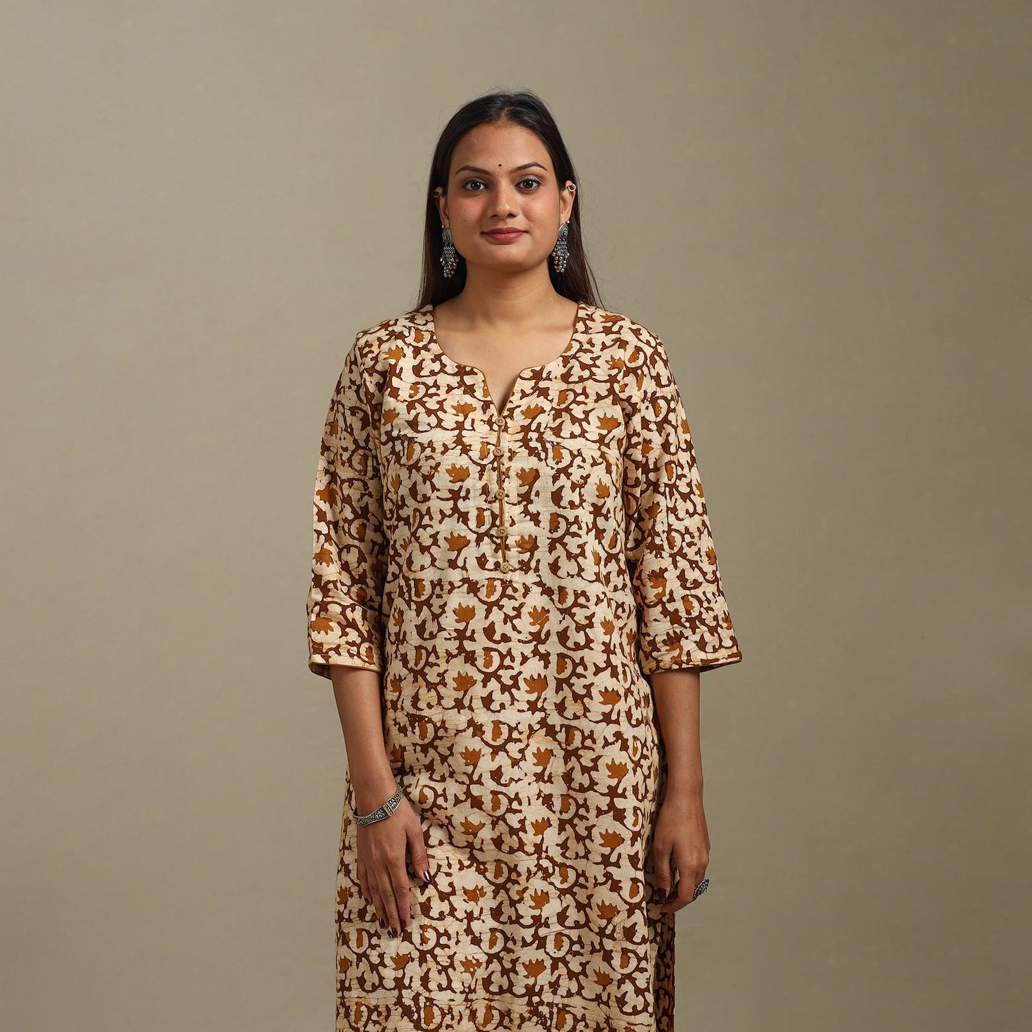 Straight cotton hand batik kurta for women 27 - handcrafted
