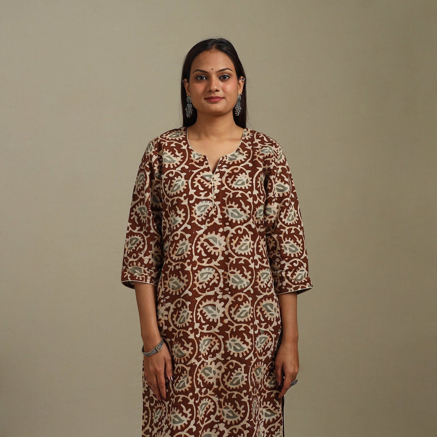 Straight cotton hand batik kurta for women 28 - handcrafted